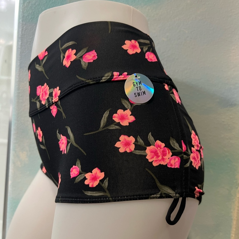 NWT PINK Sport Black & Pink Floral Gym to Swim Bottoms - Picture 3 of 7